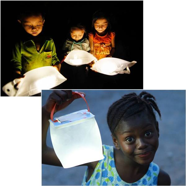 Children receiving lights.